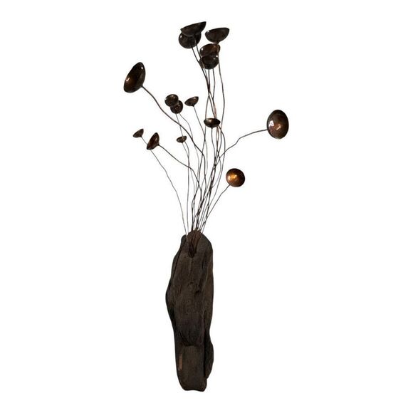 Mid-Century Modern Brutalist Copper & Driftwood Kinetic Mushroom Sculpture Brown - Picture 7 of 12